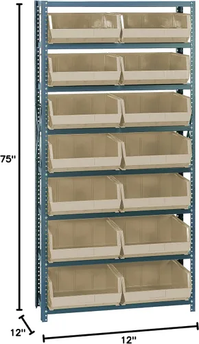 Vista 533 de Quantum QSBU-245BK Heavy Duty Shelving Unit with (7) Shelves and (24) QUS245 Black Bins for Garage Warehouse Storage Distribution 400 lb Load