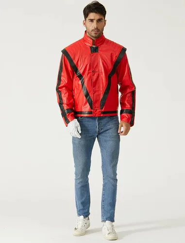 Vista 4 de Chaqueta de piel roja y negra para cosplay