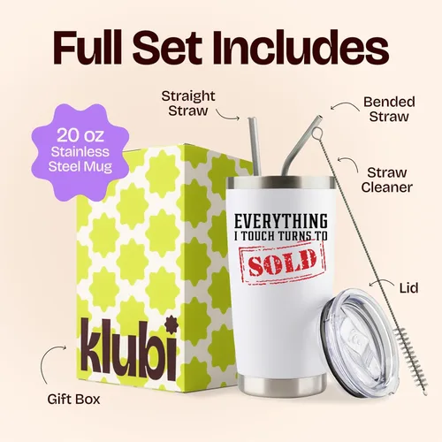 Vista 3 de KLUBI Regalo para agente de bienes raíces: vaso de 20 onzas, regalos para agentes inmobiliarios para hombres y mujeres, suministros de bienes raíces