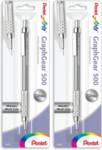 Vista 2 de Pentel Arts GraphGear 500 - Lápiz de dibujo premium, 0.035 in, barril gris, paquete de 1 (PG529NPABP)