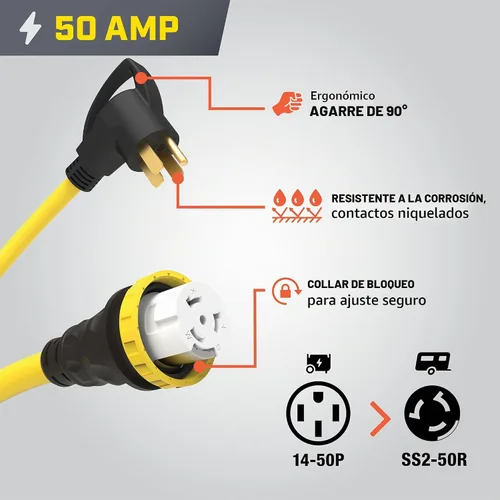 Vista 3 de Champion Power Equipment Cable de alimentación de generador RV de 30 pies, 50 amperios, 125/250 voltios, (14-50P a SS2-50R)