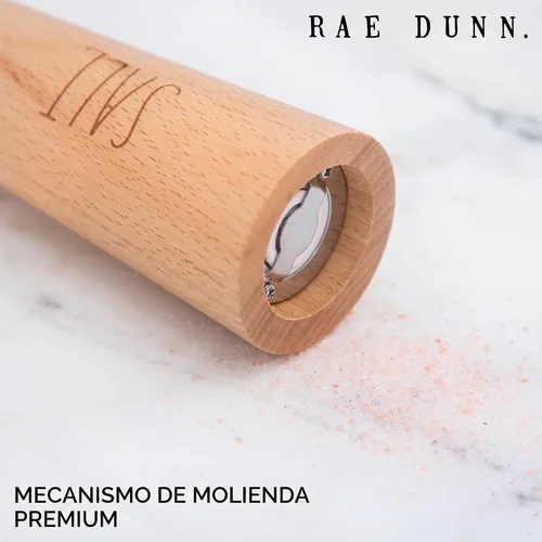 Vista 3 de Rae Dunn Juego de Molinillo de Sal y Pimienta de 2 - Molinillo de Sal Marina y Pimienta de Bambú - Elegantes Saleros y Pimenteros - Molinillo