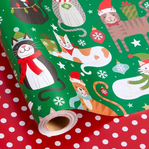 Vista 8 de Homeral Rollo de papel de regalo de Navidad de dinosaurio para niños, dinosaurio negro fresco con decoraciones y letras rojas, envoltura de regalo