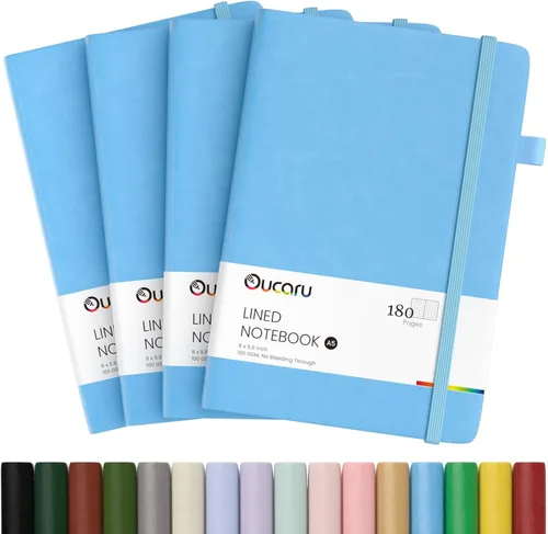 Vista 31 de Oucaru Cuaderno rayado, paquete de 4, 180 páginas, diarios A5 para escribir, papel grueso de 100 GSM, cuadernos pequeños diarios para mujeres