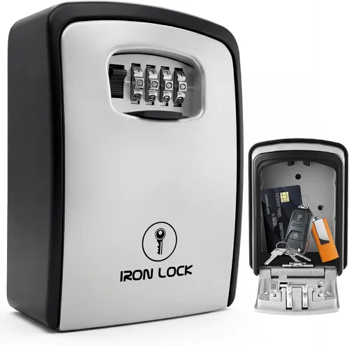 Vista 11 de Iron Lock® - Caja de bloqueo de llave pequeña para montaje en pared con código, para exteriores (negro) 10,000 resettable combos, no app or dead