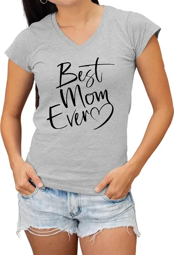 Vista 35 de Go All Out Script Best Mom Ever Heart Idea - Camiseta con cuello en V para mujer