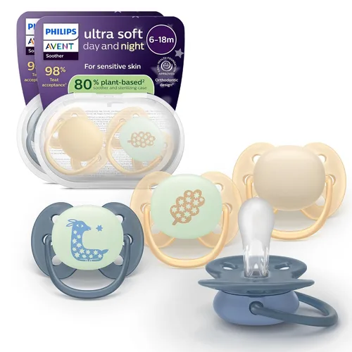 Vista 8 de Philips Avent Chupete de bebé ultra suave para día y noche, de 0 a 6 meses Azul/Verde