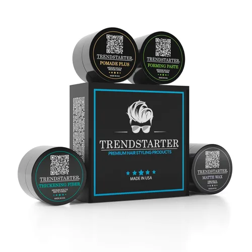 Vista 9 de TRENDSTARTER - Paquete de muestra de pomada mate premium para hombre - Crema, cera, pasta formadora, fibra espesante