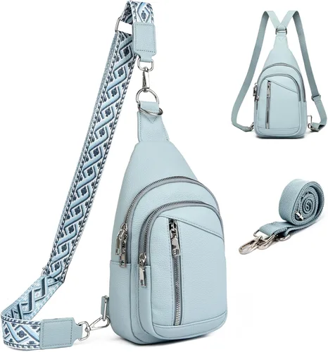 Vista 16 de Bolso Bandolera Mochila Cruzada - 2 en 1 Bolso Cruzado de Cuero Riñonera con 2 Correas Extraíbles Mini diaper bag, Instant Wipes pocket