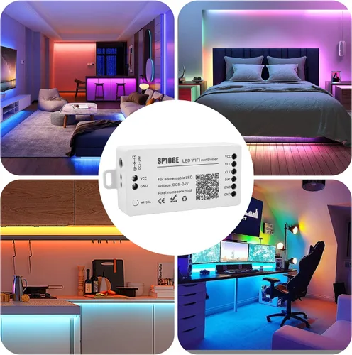 Vista 4 de VIPMOON SP108E controlador WiFi LED, control remoto inalámbrico para WS2811 WS2815 WS2801 SK6812 WS2813 SK9822 APA102C RGB direccionable tira