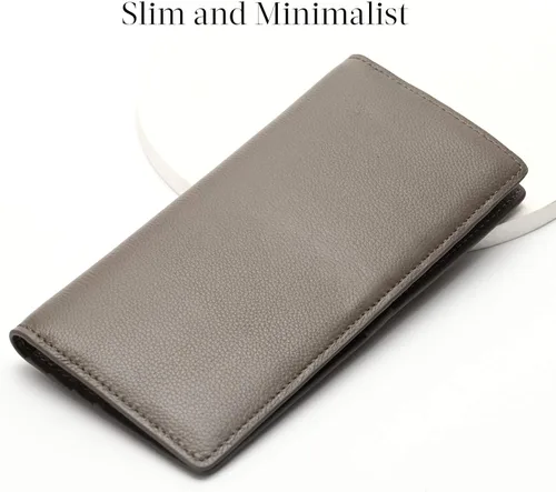 Vista 2 de Bveyzi Billeteras de cuero ultrafino con bloqueo RFID para tarjetas de crédito, billetera plegable para mujer