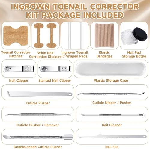 Vista 2 de Kit corrector de uñas encarnadas de 201 piezas con tiras de corrección transpirables, parches de uñas curvas, herramientas levantadoras de uñas