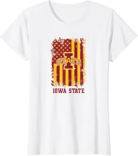 Vista 9 de Camiseta patriótica de Iowa State Cyclones con la bandera estadounidense, Blanco