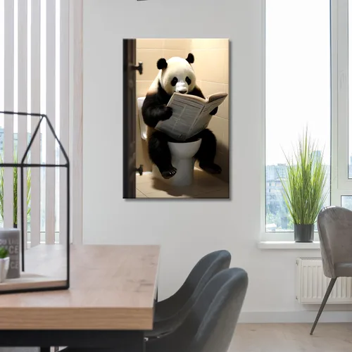 Vista 26 de GLOKAKA Lienzo decorativo para baño, diseño divertido de alpaca sentado en el inodoro, leyendo periódico, arte de pared, humor, granja, animal, arte