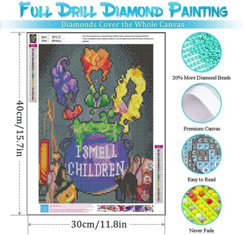 Vista 6 de WUSARPLY Kits de Pinturas de Diamantes para Adultos, Kits de Arte de Diamantes de Halloween Hocus Pocus Taladro Completo Puntos de Diamante Pintar