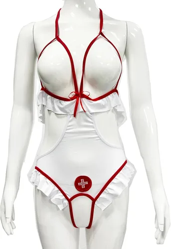 Vista 3 de Conjunto de lencería para mujer, disfraz de enfermera de ruiseñor travieso