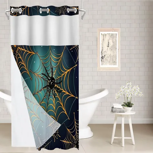 Vista 53 de Batmerry Maritime Nautical Hookless Shower Curtain with Snap in Liner Set, Anchors Ship Wheel Bath Curtain Magnetic Hem Quick-Drying Waterproof