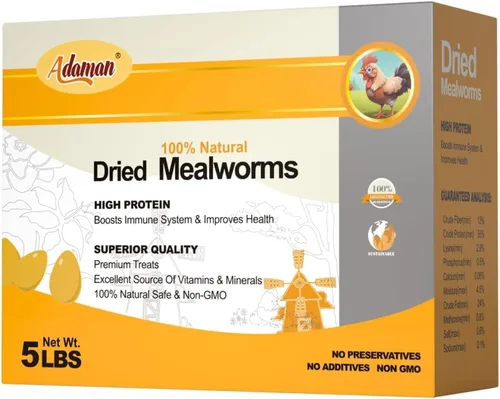 Vista 8 de Adaman - Gusanos secos de harina de 5 libras, alimento para gallinas Gusanos de comida ricos en proteínas para pollos, patos, reptiles y lagartos