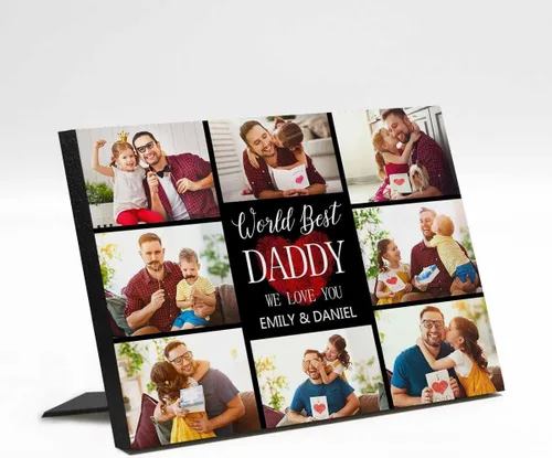 Vista 19 de InterestPrint Panel de fotos personalizado para papá y nombre para exhibición de mesa, Papá te amamos más que todas las estrellas en el cielo, marco