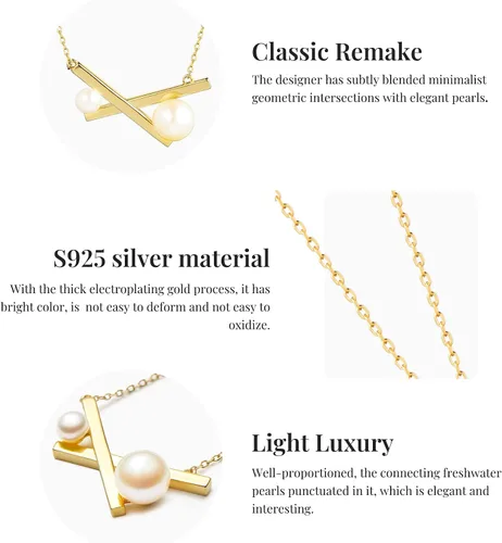 Vista 4 de IDOKAWA Pearl Pendant Necklace for Women, Freshwater Cultured White Pearl, Sterling Silver, Adjustable Length, Minimalist Jewelry Gift for Girls