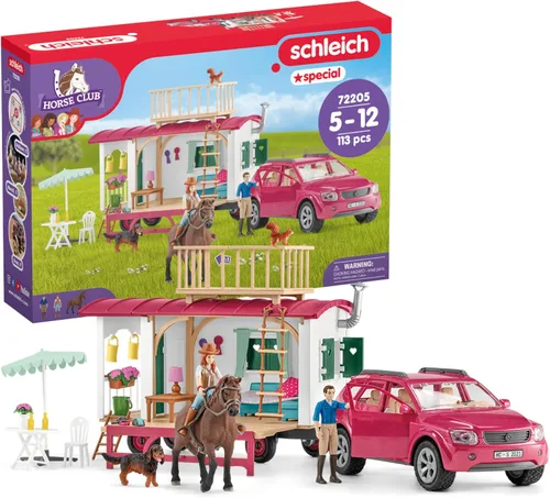Vista 10 de Schleich Horse Club - Juego de Camping de Coche y Remolque de 110 Piezas con Divertidas Figuras de Caballos y Jinetes para Niñas y Niños - Figuras