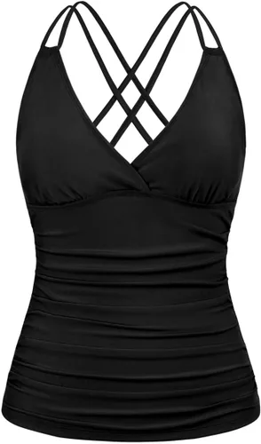 Vista 2 de Hilor Traje de baño tankini con aros para mujer, con control de abdomen, cuello en V, espalda cruzada