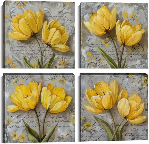 Vista 22 de Wall HDQ Arte de pared de flores para baño, dormitorio, sala de estar, decoración de pared azul y naranja, pintura floral, lienzo impreso, imagen