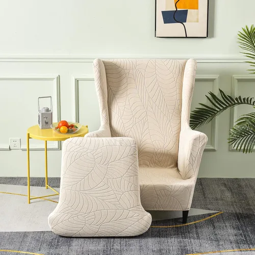 Vista 2 de OKYUK Wingback - Funda para silla, 2 piezas, tela jacquard de elastano, elástica, con respaldo de ala, funda para silla, muebles, sofá con parte