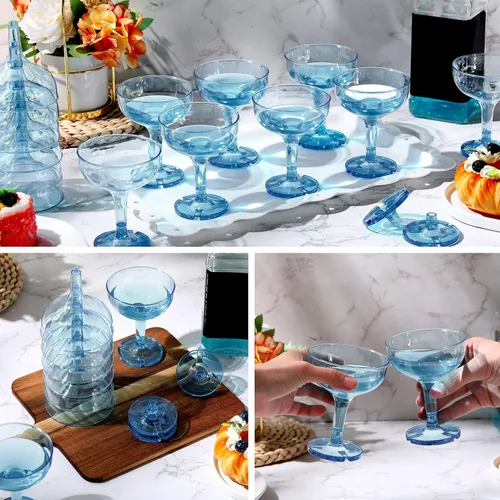 Vista 4 de Zopeal 50 Piezas Copas de Champán de 5 oz Copas de Martini de Plástico Irrompible Copas de Vino Desechables Apilables con Tallo Copas Coupe
