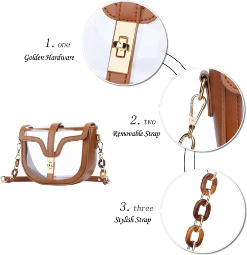 Vista 6 de KKXIU Bolso cruzado transparente para mujer, de piel vegana, aprobado para estadios, para concierto, al hombro, deportivo, bolso transparente