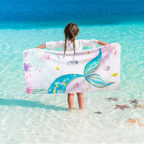 Vista 20 de WERNNSAI Toalla de playa para niños, 30 x 60 pulgadas, Axolotl de secado rápido, sin arena, toalla de playa para niñas, toalla de playa
