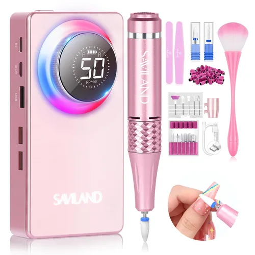 Vista 10 de SAVILAND Taladro Eléctrico para Uñas 50000 RPM: Lima Eléctrica Inalámbrica para Uñas Vida de Batería de 10 H Kit de Taladro Recargable para Uñas