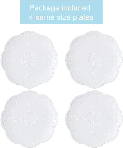 Vista 3 de CLAY TONIC CL-PL015 - Juego de platos de porcelana blanca de encaje en relieve de 6 pulgadas, para pasta/ensalada/postre, para restaurante, fiesta
