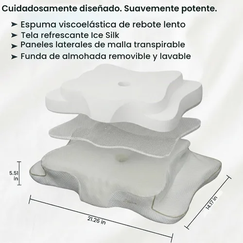 Vista 6 de Almohada cervical ergonómica para dormir – Almohada cervical de espuma viscoelástica refrescante para personas que duermen de lado y de espalda