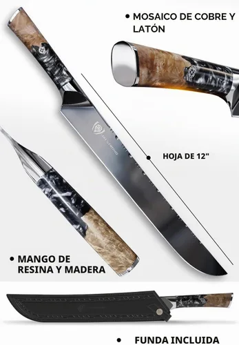 Vista 7 de Dalstrong Cuchillo para cortar - 12" - Serie Valhalla Ravenstone Negro con revestimiento de titanio - Acero Premium 9CR18MOV HC - Mango de Resina
