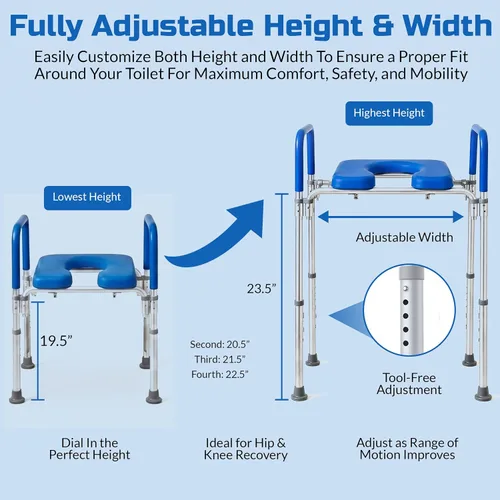 Vista 11 de Ultimate - Asiento de inodoro elevado con asas, cómoda para mesita de noche, reposabrazos acolchados, altura ajustable, asiento de inodoro elevado