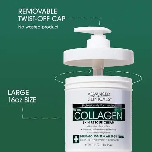 Vista 2 de Advanced Clinicals Crema de colágeno con crema hidratante facial de ácido hialurónico + crema corporal de colágeno, juego de 2 piezas