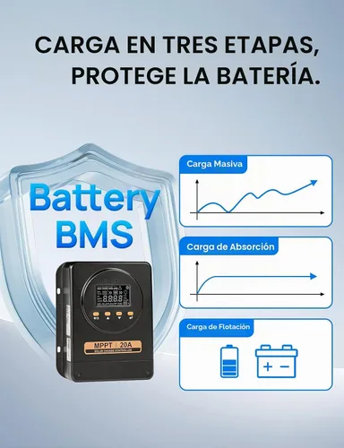 Vista 4 de Controlador de carga solar ECO-WORTHY MPPT 12V/24V 20A con Bluetooth