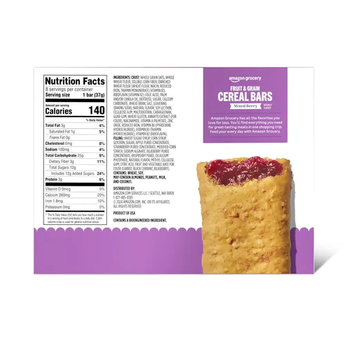 Vista 2 de Marca Amazon – Barras de cereales de frutas y cereales Happy Belly, bayas mixtas, 8