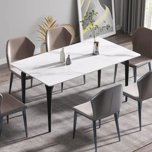 Vista 18 de Mesa de comedor de cocina de 63 pulgadas para comedor, cocina, comedor, espacio compacto con mesa de piedra sinterizada, 4 patas de metal negro