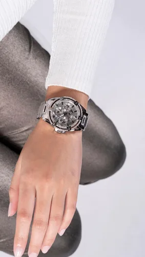 Vista 5 de GUESS Reloj de corte de diamantes de imitación en tono plateado