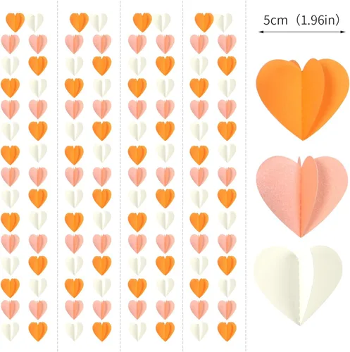 Vista 2 de Guirnalda de Corazón Beige-Naranja Melocotón para Fiesta de Otoño - 11.9M Decoraciones de Otoño Acción de Gracias Cumpleaños Boho Banderines