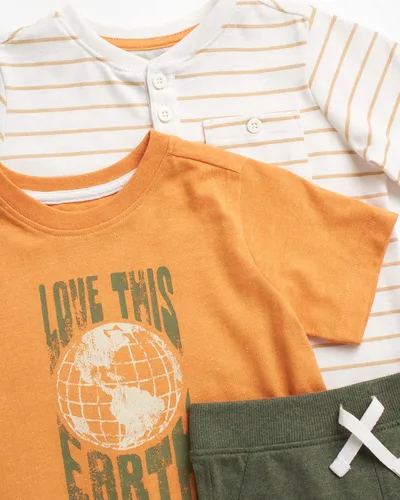 Vista 2 de Eddie Bauer Conjunto de pantalones cortos para niños pequeños, camiseta de 3 piezas y pantalones cortos deportivos, atuendo casual para niños