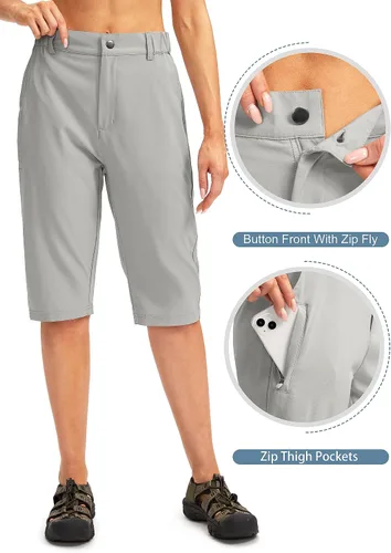 Vista 3 de G Gradual Bermudas largas de senderismo para mujer, 13 pulgadas, longitud a la rodilla, ligeras, de secado rápido, con 5 bolsillos