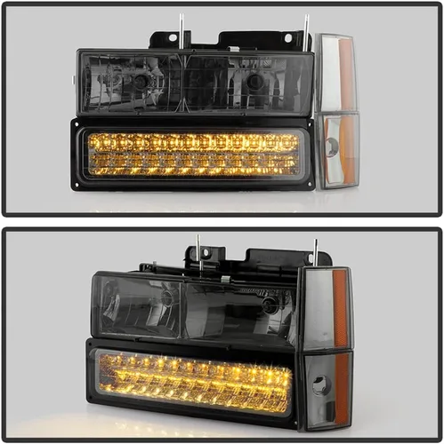 Vista 5 de ACANII - Para 1988-1993 GMC Sierra Chevy Silverado C/K C10 faros ahumados+luces LED de señal de parachoques 4 piezas izquierda + derecha