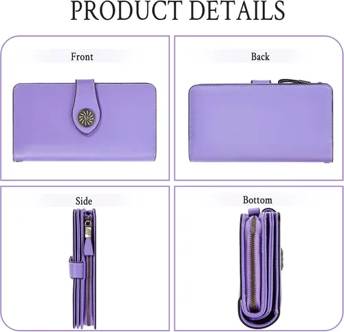 Vista 4 de Travelambo Cartera de mujer con bloqueo RFID para tarjetas de crédito, cartera de cuero de gran capacidad