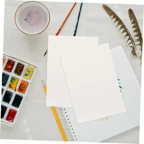 Vista 7 de Angoily 20 hojas de papel de acuarela de algodón texturizado hecho a mano con bordes deckled para pintar manualidades e invitaciones, alta absorción