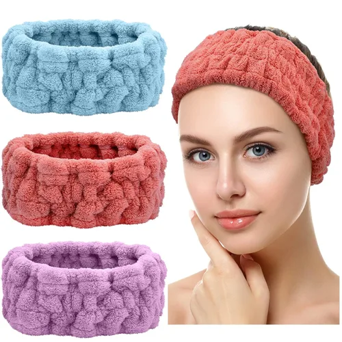 Vista 10 de Chuangdi Diadema de spa de 3 piezas para mujer, diadema de maquillaje facial, diadema de tela de rizo suave para lavar, máscara facial, regalos
