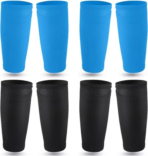 Vista 8 de Hicarer Espinilleras de fútbol, 4 pares de espinilleras flexibles de fútbol, soporte de rendimiento, soporte de poliéster con bolsillo para deportes
