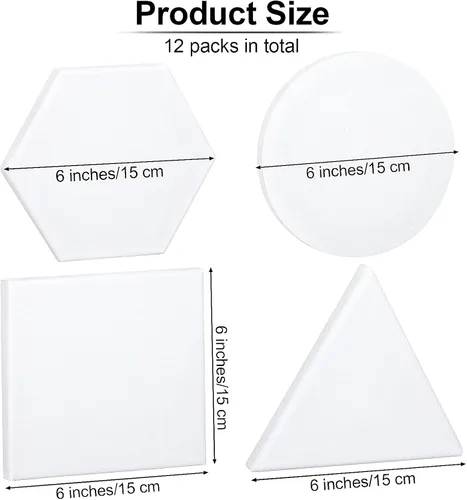 Vista 2 de Aodaer 12 lienzos estirados para pintar paneles de lienzo en blanco de 6 pulgadas, triángulo, cuadrado, hexágono, forma redonda, lienzos